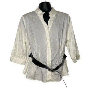 Uniform JPR Cropped Sleeve Blouse w/ Belt (Size:16/18W, Color:White/Black)